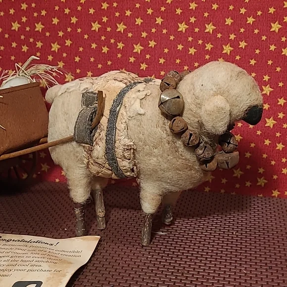 Primitive Sheep Pulling Cart Of Eggs